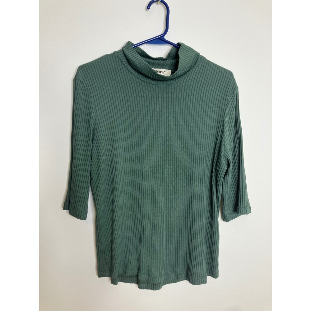 Eve Gravel Mock Neck Top Womens L Green Excellent Ribbed Elbow Sleeve Canada